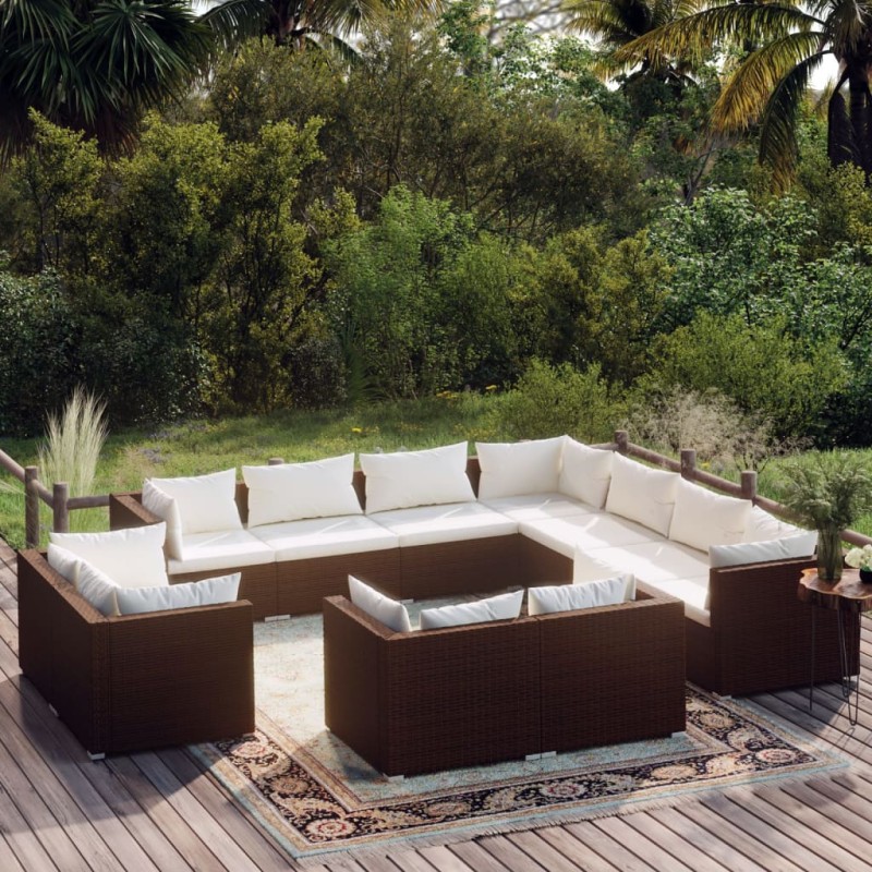 vidaXL 11-tlg. Garten-Lounge-Set mit Kissen Braun Poly Rattan vidaXL 11-tlg. Garten-Lounge-Set mit Kissen Braun Poly Rattan
