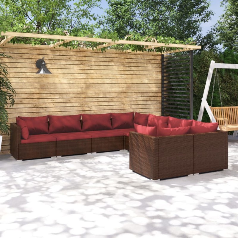 vidaXL 8-tlg. Garten-Lounge-Set mit Kissen Poly Rattan Braun vidaXL 8-tlg. Garten-Lounge-Set mit Kissen Poly Rattan Braun