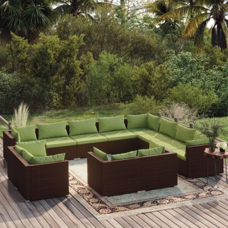 vidaXL 12-tlg. Garten-Lounge-Set mit Kissen Braun Poly Rattan