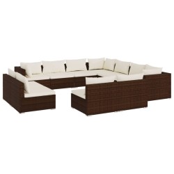 vidaXL 11-tlg. Garten-Lounge-Set mit Kissen Braun Poly Rattan