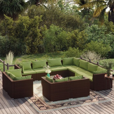 vidaXL 12-tlg. Garten-Lounge-Set mit Kissen Braun Poly Rattan