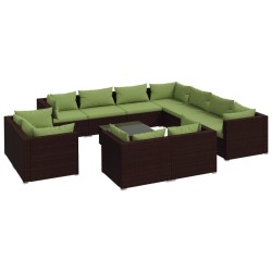 vidaXL 12-tlg. Garten-Lounge-Set mit Kissen Braun Poly Rattan