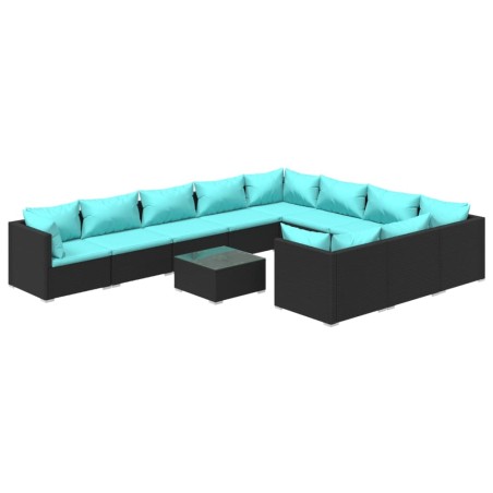 vidaXL 11-tlg. Garten-Lounge-Set mit Kissen Poly Rattan Schwarz