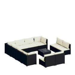 vidaXL 12-tlg. Garten-Lounge-Set mit Kissen Schwarz Poly Rattan