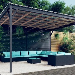 vidaXL 11-tlg. Garten-Lounge-Set mit Kissen Poly Rattan Schwarz