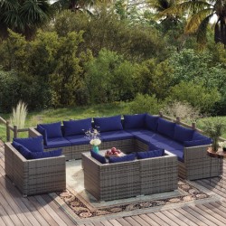 vidaXL 12-tlg. Garten-Lounge-Set mit Kissen Grau Poly Rattan