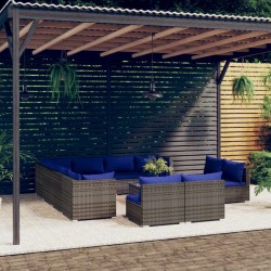vidaXL 12-tlg. Garten-Lounge-Set mit Kissen Grau Poly Rattan