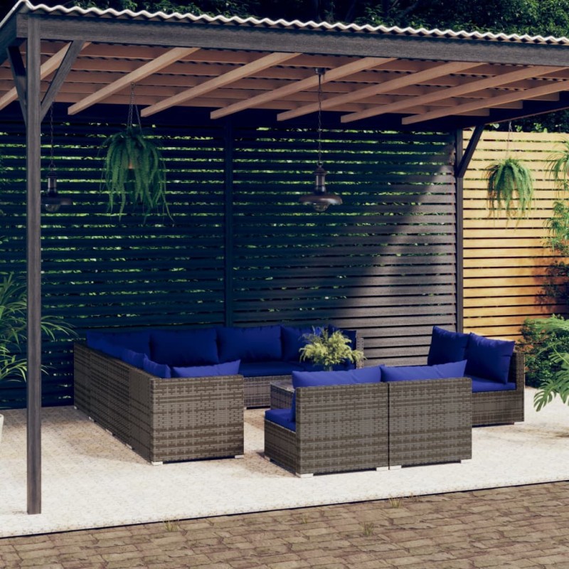 vidaXL 12-tlg. Garten-Lounge-Set mit Kissen Grau Poly Rattan vidaXL 12-tlg. Garten-Lounge-Set mit Kissen Grau Poly Rattan