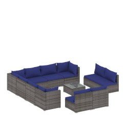 vidaXL 12-tlg. Garten-Lounge-Set mit Kissen Grau Poly Rattan