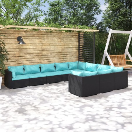 vidaXL 10-tlg. Garten-Lounge-Set mit Kissen Poly Rattan Schwarz