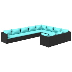 vidaXL 10-tlg. Garten-Lounge-Set mit Kissen Poly Rattan Schwarz