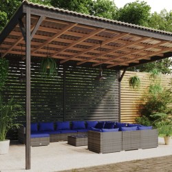 vidaXL 13-tlg. Garten-Lounge-Set mit Kissen Poly Rattan Grau