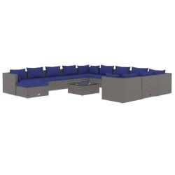 vidaXL 13-tlg. Garten-Lounge-Set mit Kissen Poly Rattan Grau