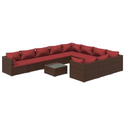 vidaXL 11-tlg. Garten-Lounge-Set mit Kissen Poly Rattan Braun
