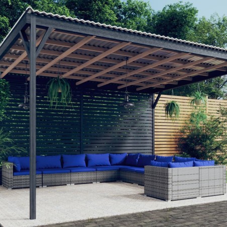 vidaXL 10-tlg. Garten-Lounge-Set mit Kissen Poly Rattan Grau