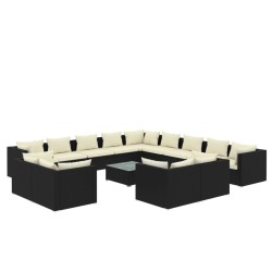vidaXL 14-tlg. Garten-Lounge-Set mit Kissen Schwarz Poly Rattan