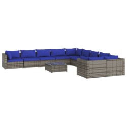 vidaXL 11-tlg. Garten-Lounge-Set mit Kissen Poly Rattan Grau