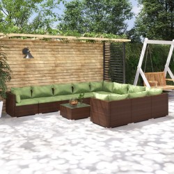 vidaXL 11-tlg. Garten-Lounge-Set mit Kissen Poly Rattan Braun