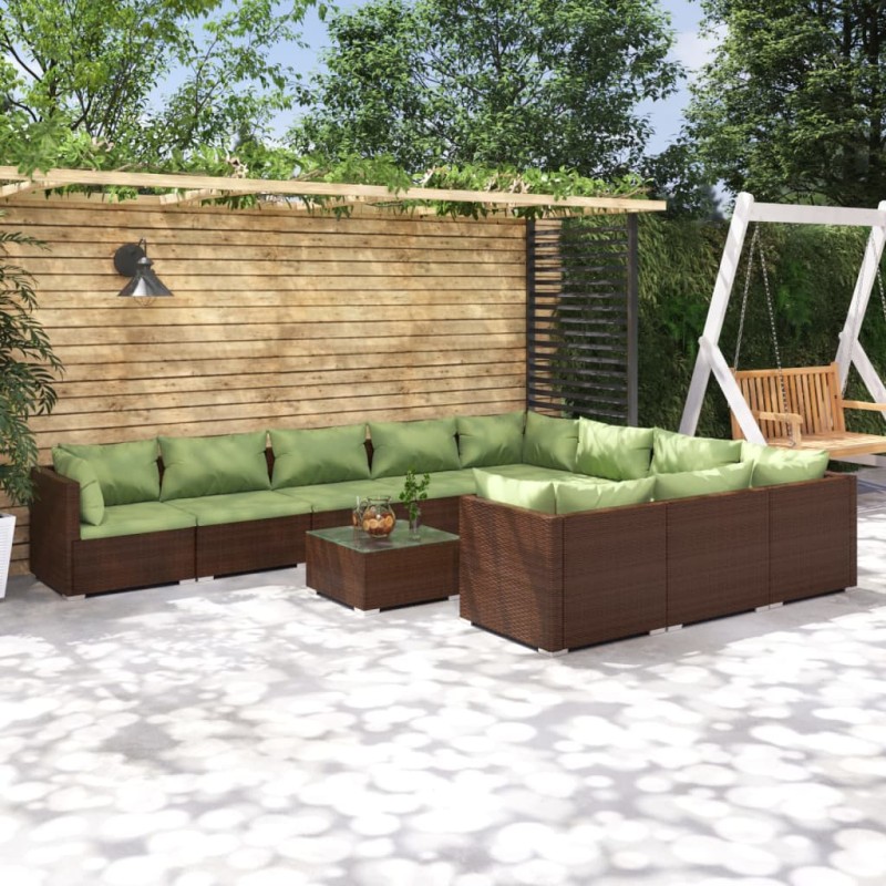 vidaXL 11-tlg. Garten-Lounge-Set mit Kissen Poly Rattan Braun vidaXL 11-tlg. Garten-Lounge-Set mit Kissen Poly Rattan Braun