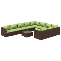 vidaXL 11-tlg. Garten-Lounge-Set mit Kissen Poly Rattan Braun