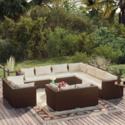 vidaXL 12-tlg. Garten-Lounge-Set mit Kissen Braun Poly Rattan