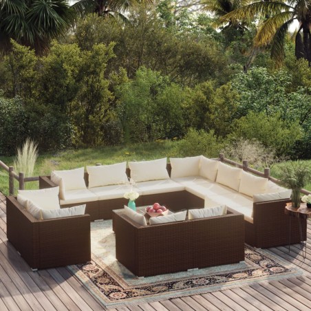 vidaXL 12-tlg. Garten-Lounge-Set mit Kissen Braun Poly Rattan