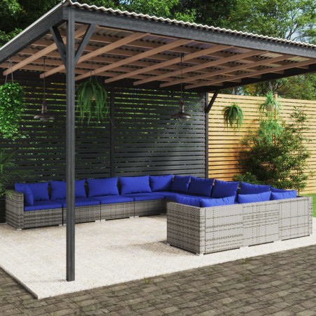vidaXL 11-tlg. Garten-Lounge-Set mit Kissen Poly Rattan Grau