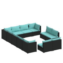 vidaXL 12-tlg. Garten-Lounge-Set mit Kissen Schwarz Poly Rattan