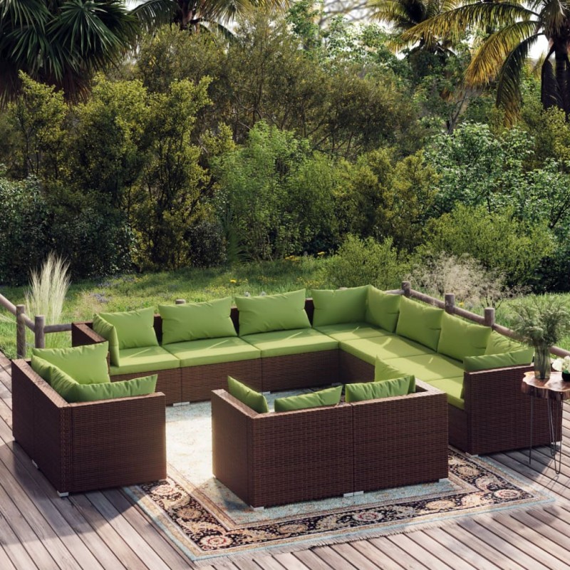 vidaXL 11-tlg. Garten-Lounge-Set mit Kissen Braun Poly Rattan vidaXL 11-tlg. Garten-Lounge-Set mit Kissen Braun Poly Rattan