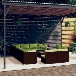 vidaXL 13-tlg. Garten-Lounge-Set mit Kissen Braun Poly Rattan