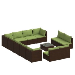 vidaXL 13-tlg. Garten-Lounge-Set mit Kissen Braun Poly Rattan