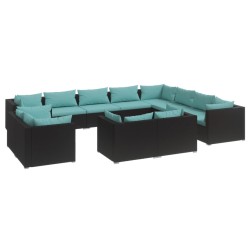 vidaXL 12-tlg. Garten-Lounge-Set mit Kissen Schwarz Poly Rattan