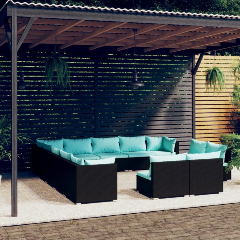 vidaXL 13-tlg. Garten-Lounge-Set mit Kissen Schwarz Poly Rattan vidaXL 13-tlg. Garten-Lounge-Set mit Kissen Schwarz Poly Rattan