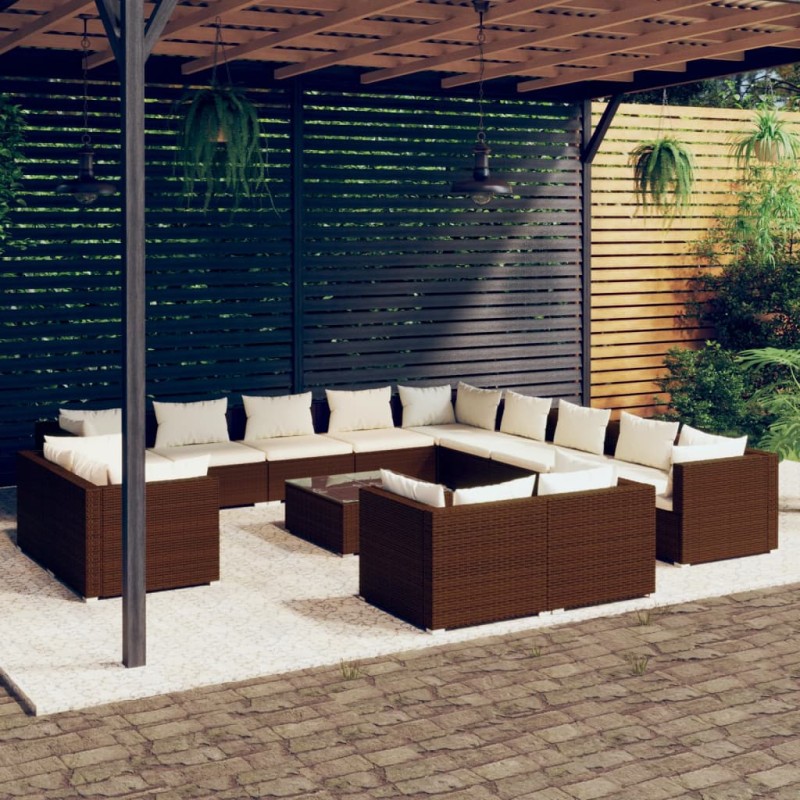 vidaXL 14-tlg. Garten-Lounge-Set mit Kissen Braun Poly Rattan vidaXL 14-tlg. Garten-Lounge-Set mit Kissen Braun Poly Rattan