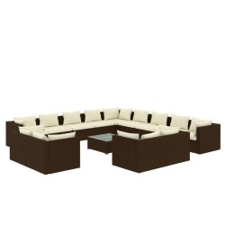 vidaXL 14-tlg. Garten-Lounge-Set mit Kissen Braun Poly Rattan