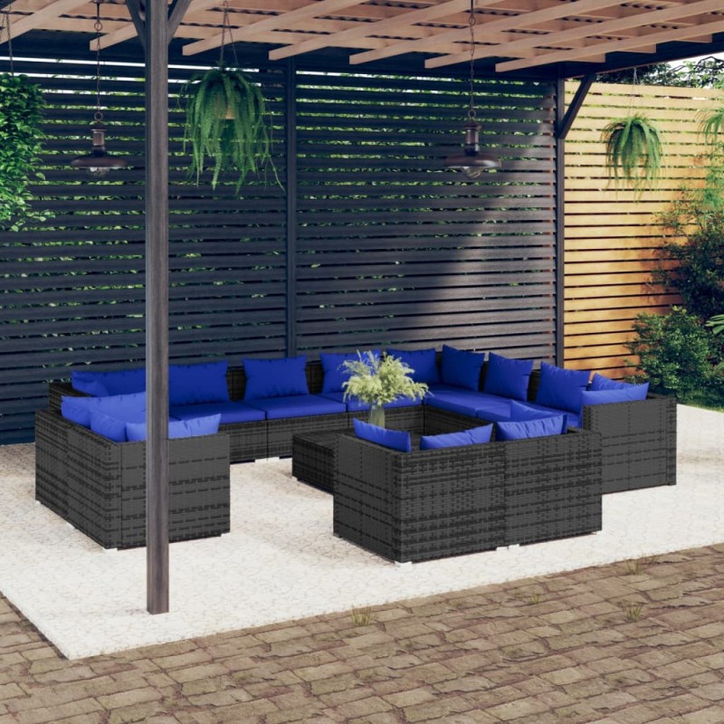 vidaXL 13-tlg. Garten-Lounge-Set mit Kissen Grau Poly Rattan vidaXL 13-tlg. Garten-Lounge-Set mit Kissen Grau Poly Rattan