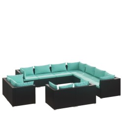 vidaXL 11-tlg. Garten-Lounge-Set mit Kissen Schwarz Poly Rattan