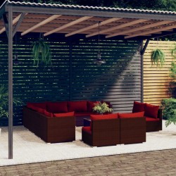 vidaXL 12-tlg. Garten-Lounge-Set mit Kissen Braun Poly Rattan
