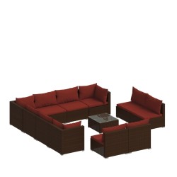 vidaXL 12-tlg. Garten-Lounge-Set mit Kissen Braun Poly Rattan