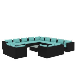 vidaXL 14-tlg. Garten-Lounge-Set mit Kissen Schwarz Poly Rattan