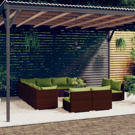 vidaXL 12-tlg. Garten-Lounge-Set mit Kissen Braun Poly Rattan
