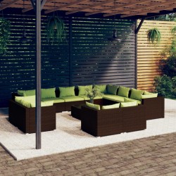 vidaXL 13-tlg. Garten-Lounge-Set mit Kissen Braun Poly Rattan