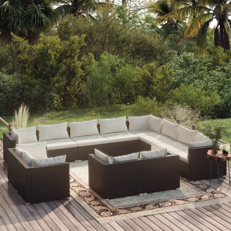 vidaXL 12-tlg. Garten-Lounge-Set mit Kissen Schwarz Poly Rattan vidaXL 12-tlg. Garten-Lounge-Set mit Kissen Schwarz Poly Rattan