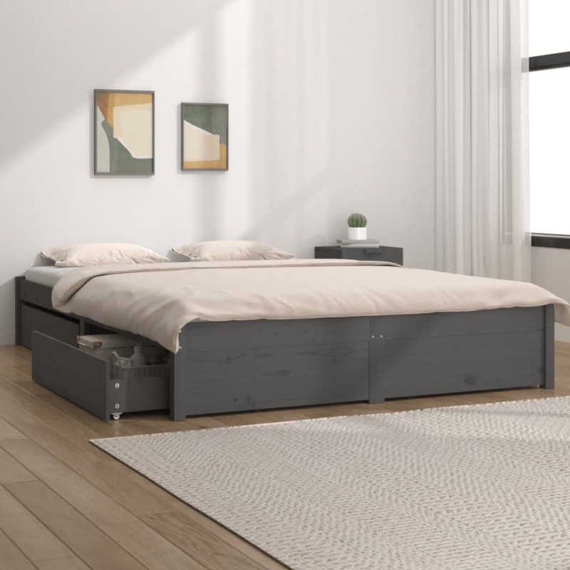 vidaXL Bett mit Schubladen Grau 150x200 cm vidaXL Bett mit Schubladen Grau 150x200 cm