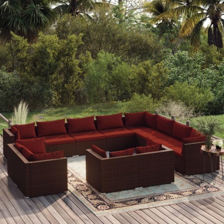 vidaXL 12-tlg. Garten-Lounge-Set mit Kissen Braun Poly Rattan