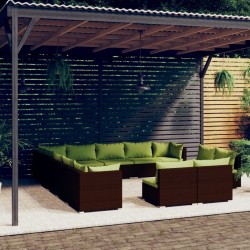 vidaXL 13-tlg. Garten-Lounge-Set mit Kissen Braun Poly Rattan