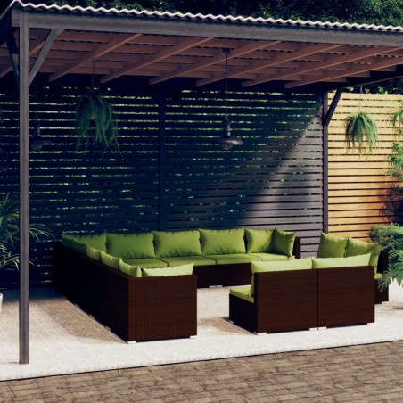 vidaXL 13-tlg. Garten-Lounge-Set mit Kissen Braun Poly Rattan
