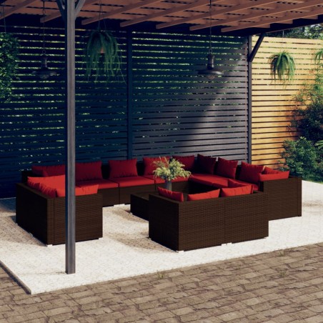 vidaXL 13-tlg. Garten-Lounge-Set mit Kissen Braun Poly Rattan