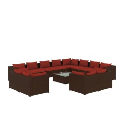 vidaXL 13-tlg. Garten-Lounge-Set mit Kissen Braun Poly Rattan