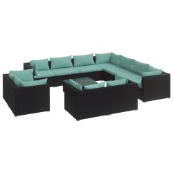 vidaXL 12-tlg. Garten-Lounge-Set mit Kissen Schwarz Poly Rattan